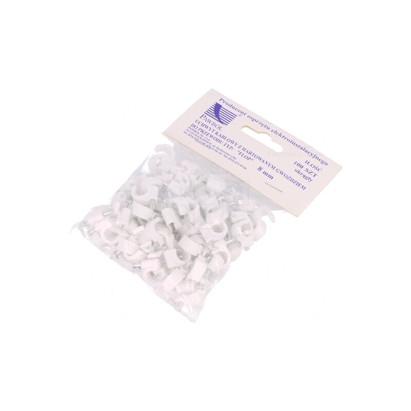Suporți cablu rotund albi 8mm 100buc cu cui | Electronic-mag.ro | Componente Electronice