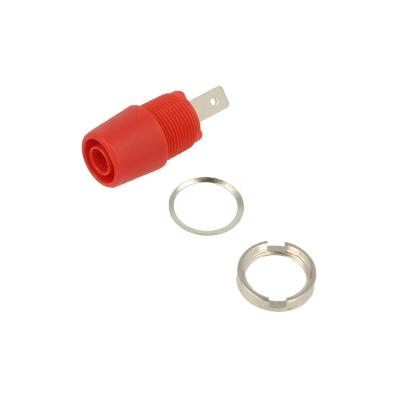 Soclu Banană 4mm Roșie Nichelată 20A 1kV cu Izolație | Electronic-mag.ro | Componente Electronice
