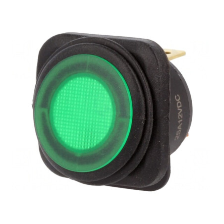 Comutator Basculant Verde ON-OFF 25A 12V IP65 LED | Electronic-mag.ro | Componente Electronice
