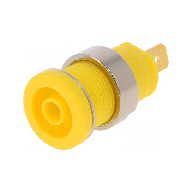 Soclu banană galben 4mm 25A 1kVDC aurit înşurubare 32mm | Electronic-mag.ro | Componente Electronice