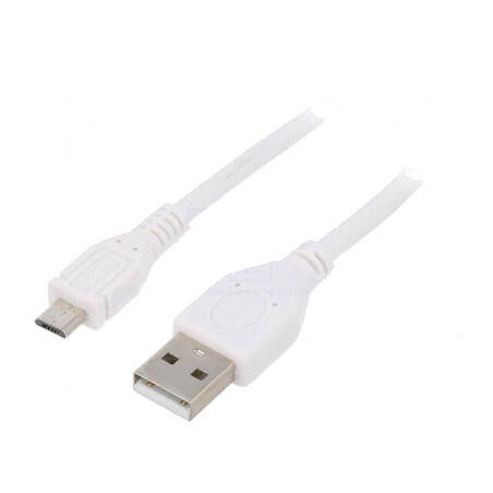 Cablu USB 2.0 A la Micro B Aurit 3m Alb PVC | Electronic-mag.ro | Componente Electronice
