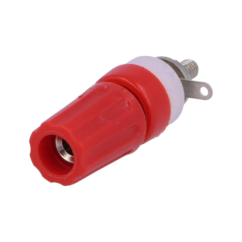 Soclu banană 4mm roșu nichelat pe panou 15A 250VDC | Electronic-mag.ro | Componente Electronice