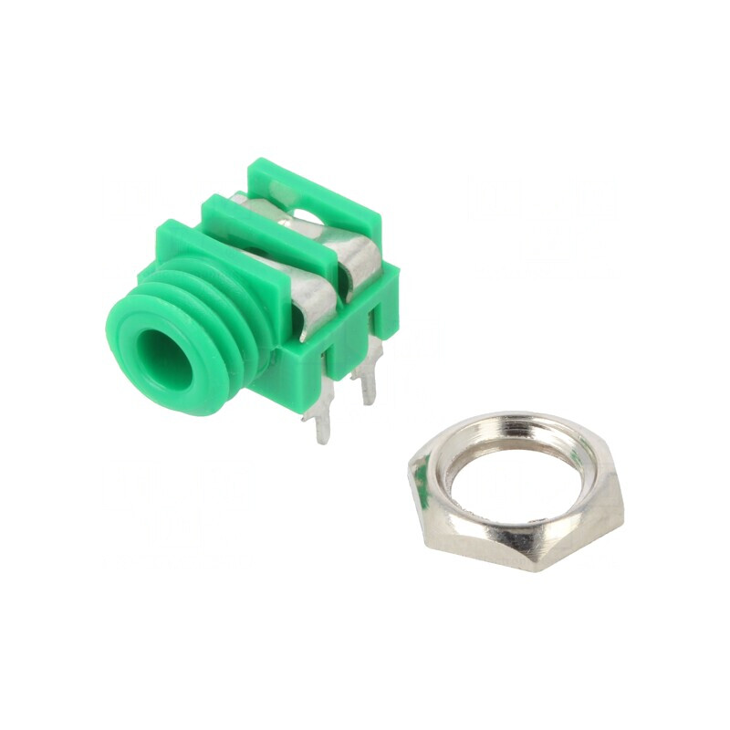 Soclu Jack 3,5mm Mamă Mono THT Verde 90° | Electronic-mag.ro | Componente Electronice