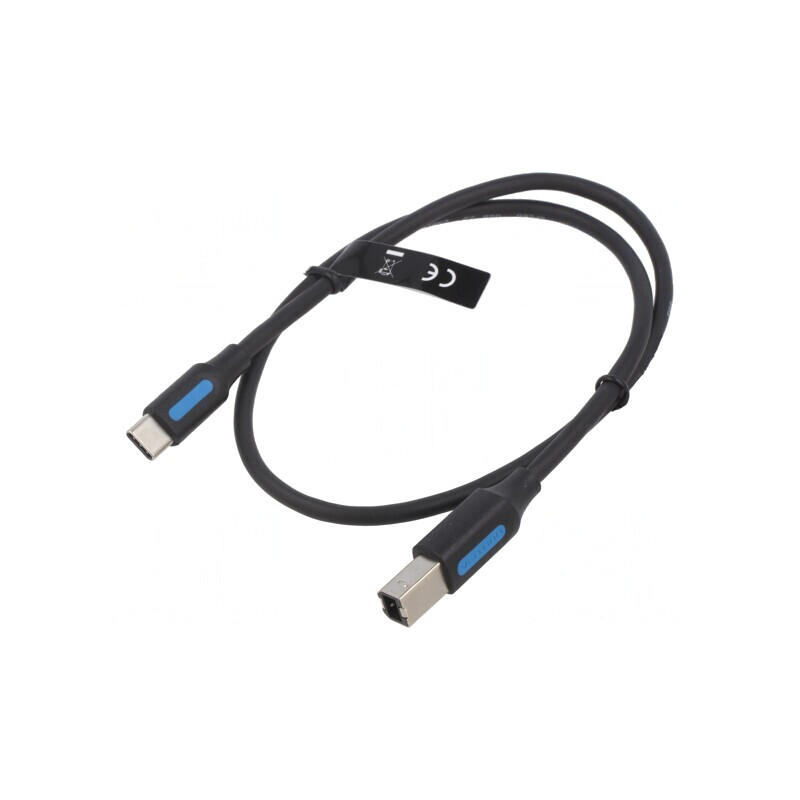Cablu USB 2.0 USB-B la USB-C 0,5m Negru 2A | Electronic-mag.ro | Componente Electronice