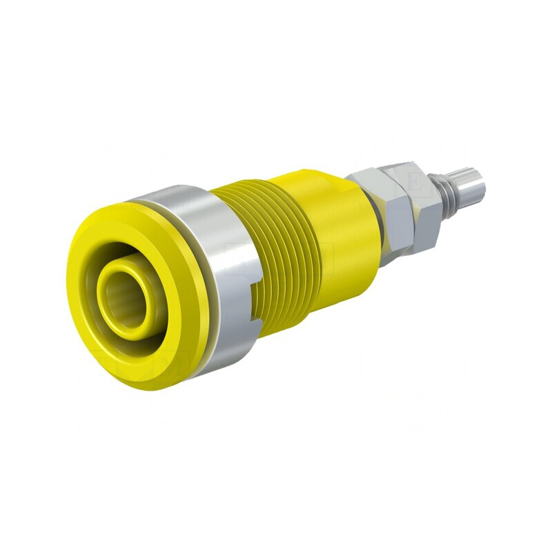 Soclu banană 4mm 32A 1kV galben nichelat alamă | Electronic-mag.ro | Componente Electronice