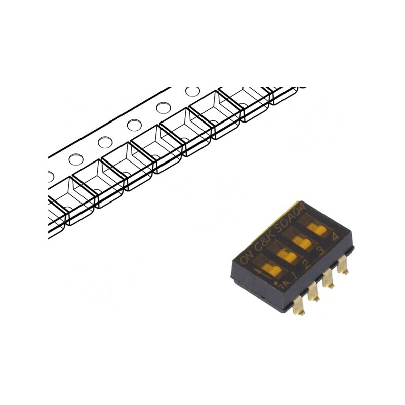 Comutator DIP-SWITCH 4 Secțiuni OFF-ON 0,025A 24VDC | Electronic-mag.ro | Componente Electronice