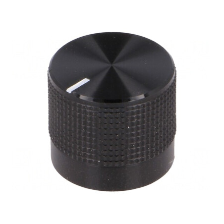 Buton rotativ negru cu indicator Ø20mm, ax moletat 6mm | Electronic-mag.ro | Componente Electronice