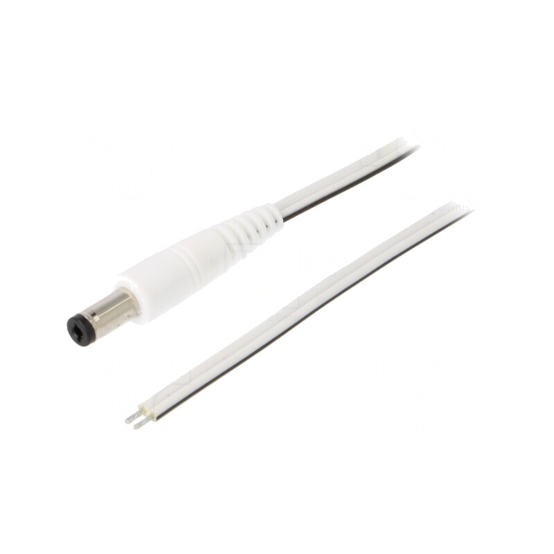 Cablu Alb 2x0,5mm2 cu Mufă DC 5,5/2,1 Drept 0,5m | Electronic-mag.ro | Componente Electronice