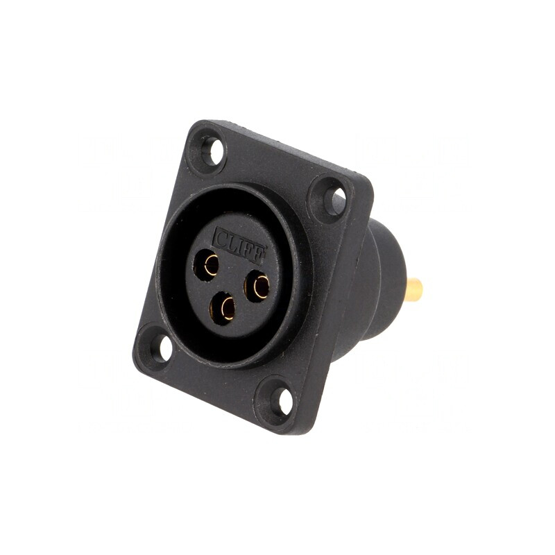 Soclu XLR mamă 3 pini etanș cu flanșă 4 orificii | Electronic-mag.ro | Componente Electronice