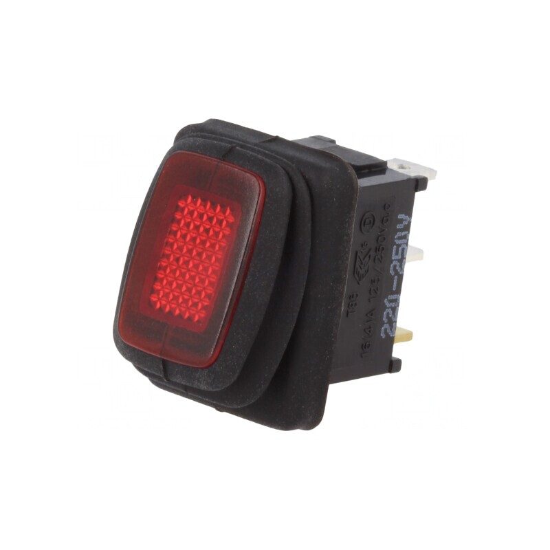Comutator ROCKER SPST ON-OFF 10A/250VAC Roșu IP65 Lampă Neon | Electronic-mag.ro | Componente Electronice