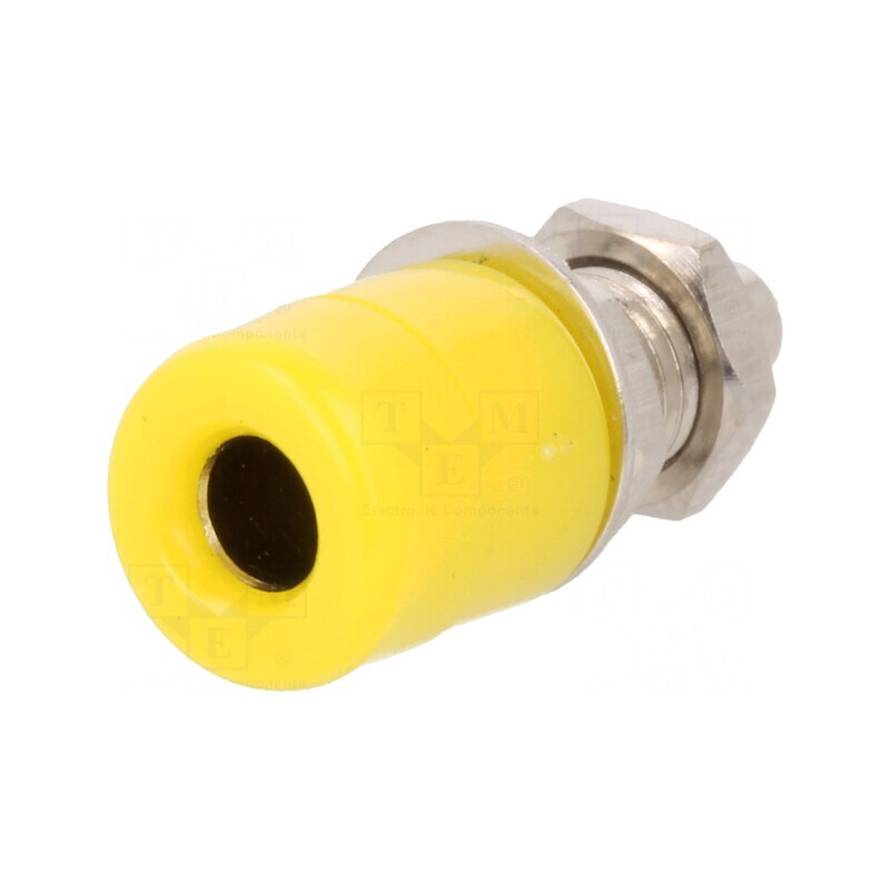 Soclu banană galben 4mm 20A nichelat | Electronic-mag.ro | Componente Electronice