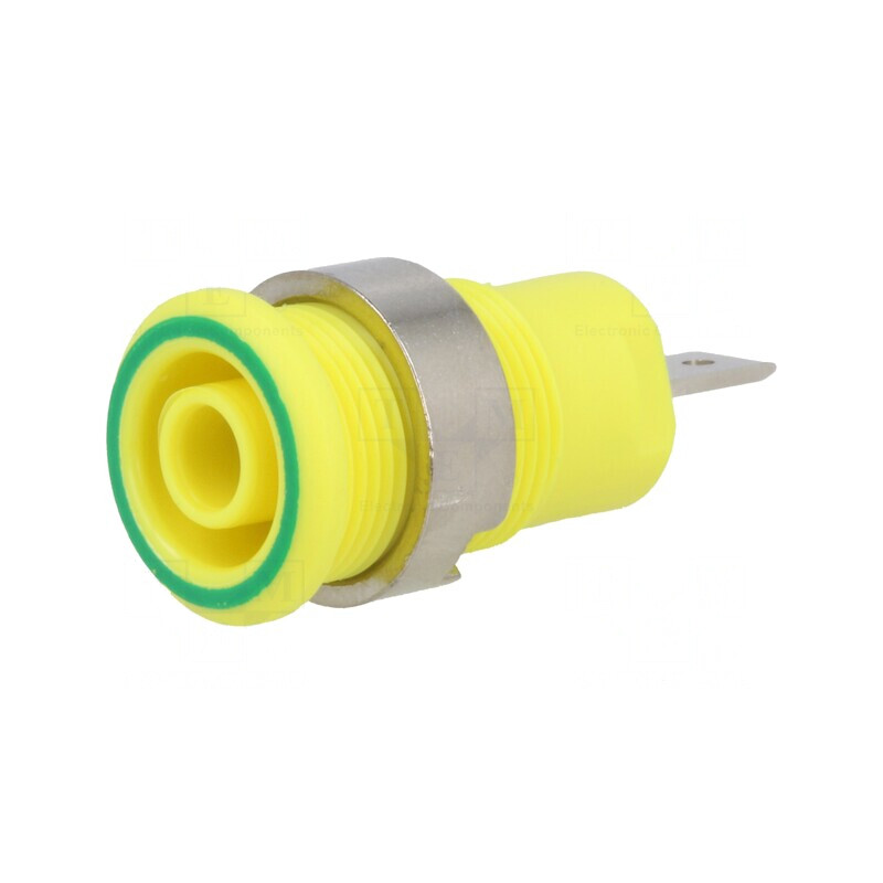 Soclu Banană 4mm 24A Galben-Verde | Electronic-mag.ro | Componente Electronice