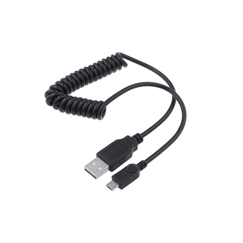 Cablu USB 2.0 Spiralat Negru USB A la Micro USB B | Electronic-mag.ro | Componente Electronice