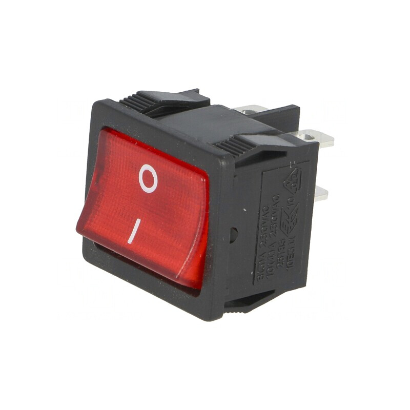 Comutator Rocker DPST ON-OFF 6A/250V Roșu cu Lampă Neon | Electronic-mag.ro | Componente Electronice
