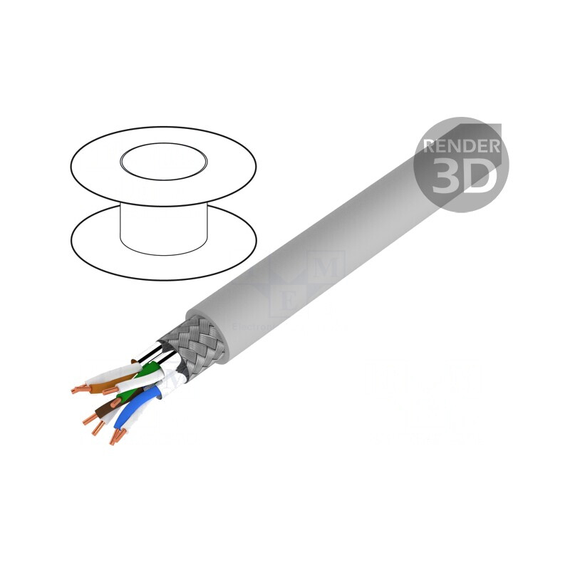 Cablu de rețea ETHERLINE® LAN 500 S/FTP Cat 6a 23AWG PVC Gri | Electronic-mag.ro | Componente Electronice