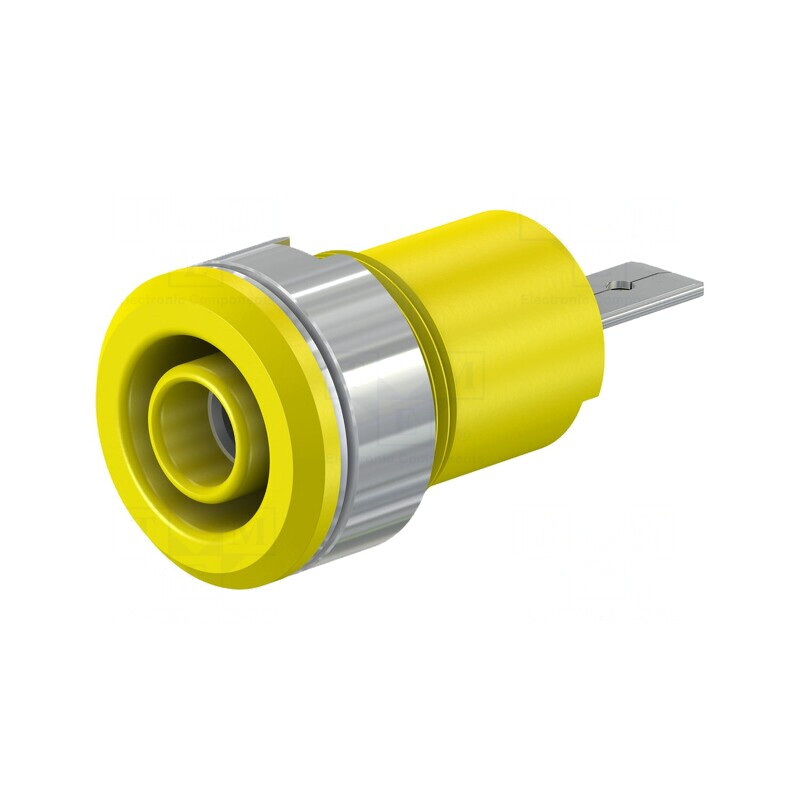 Soclu Banană 4mm 24A 1kV Galben Nichelat Alamă | Electronic-mag.ro | Componente Electronice