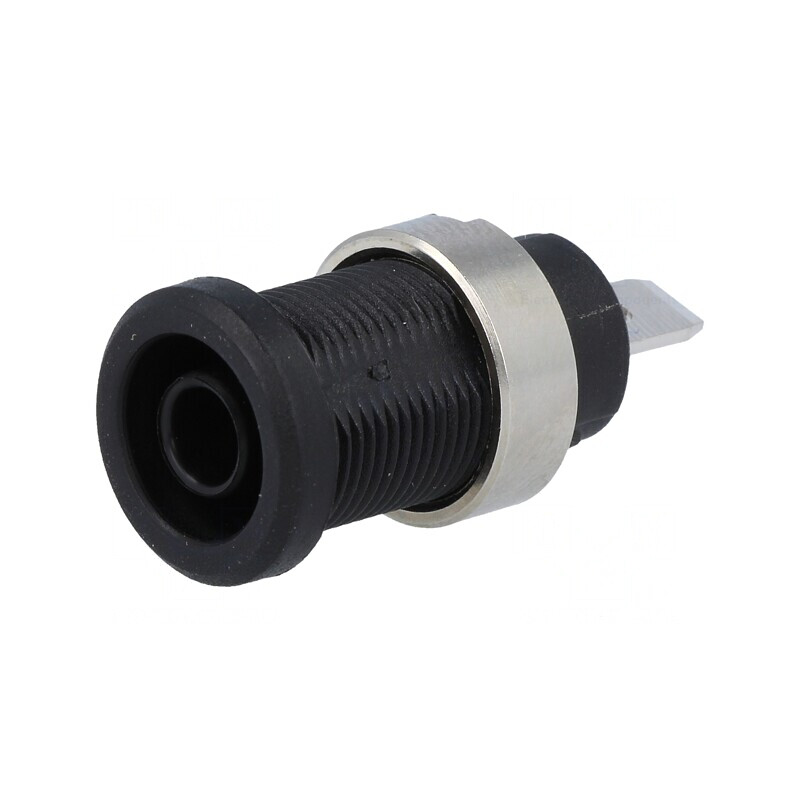 Soclu banană 4mm negru nichelat cu izolație | Electronic-mag.ro | Componente Electronice