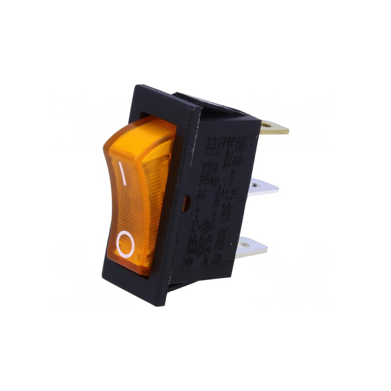 Comutator Rocker SPST ON-OFF 10A/250VAC cu Lampă Neon Galbenă | Electronic-mag.ro | Componente Electronice