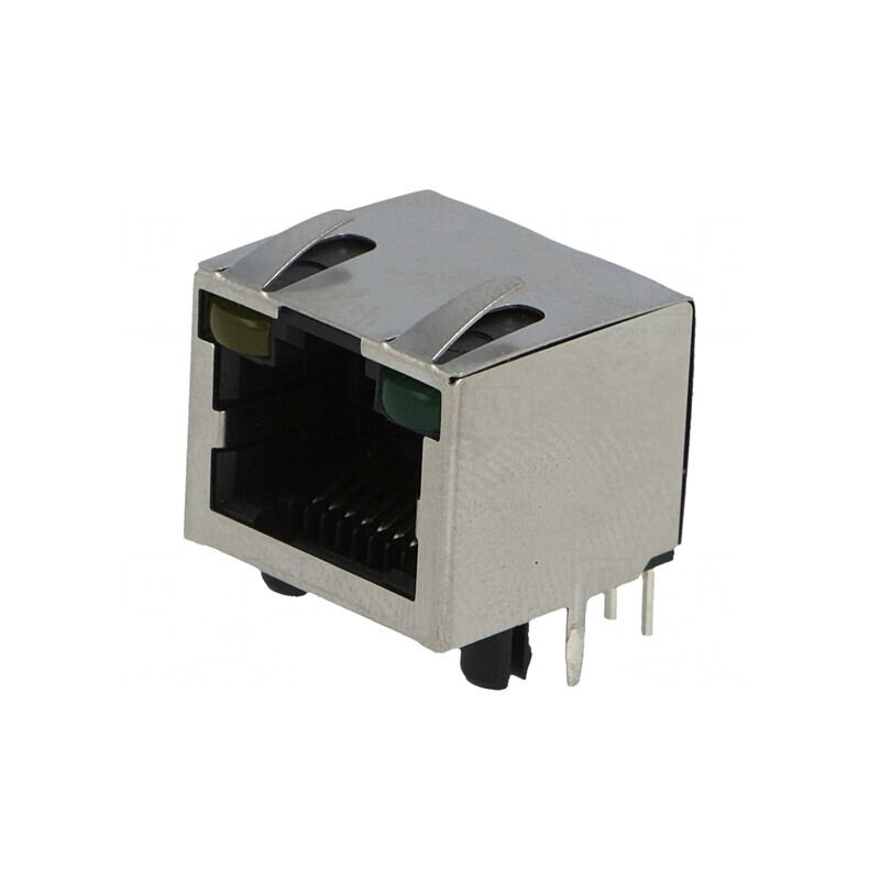 Soclu RJ45 Cat 5 Ecranat cu LED 8p8c THT | Electronic-mag.ro | Componente Electronice