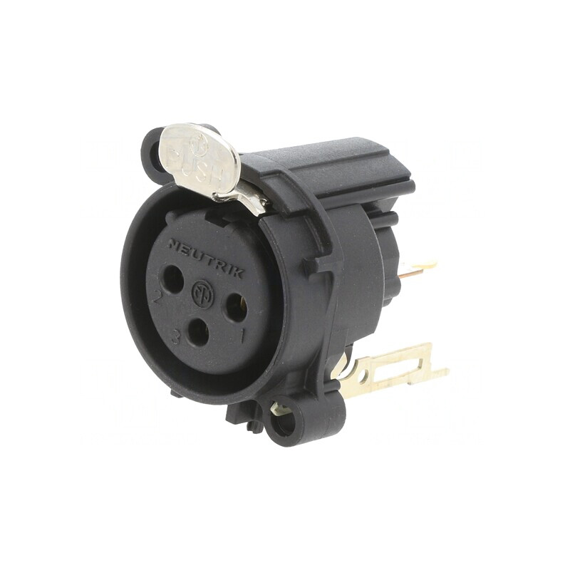 Soclu XLR Mamă 3 Pin Drept cu Buton Negru 6A | Electronic-mag.ro | Componente Electronice