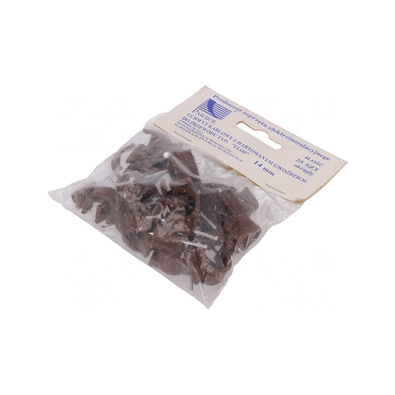 Suport cablu rotund maro 14mm - 25buc cu cui | Electronic-mag.ro | Componente Electronice Suport cablu rotund maro 14mm - 25buc cu cui | Electronic-mag.ro | Componente Electronice