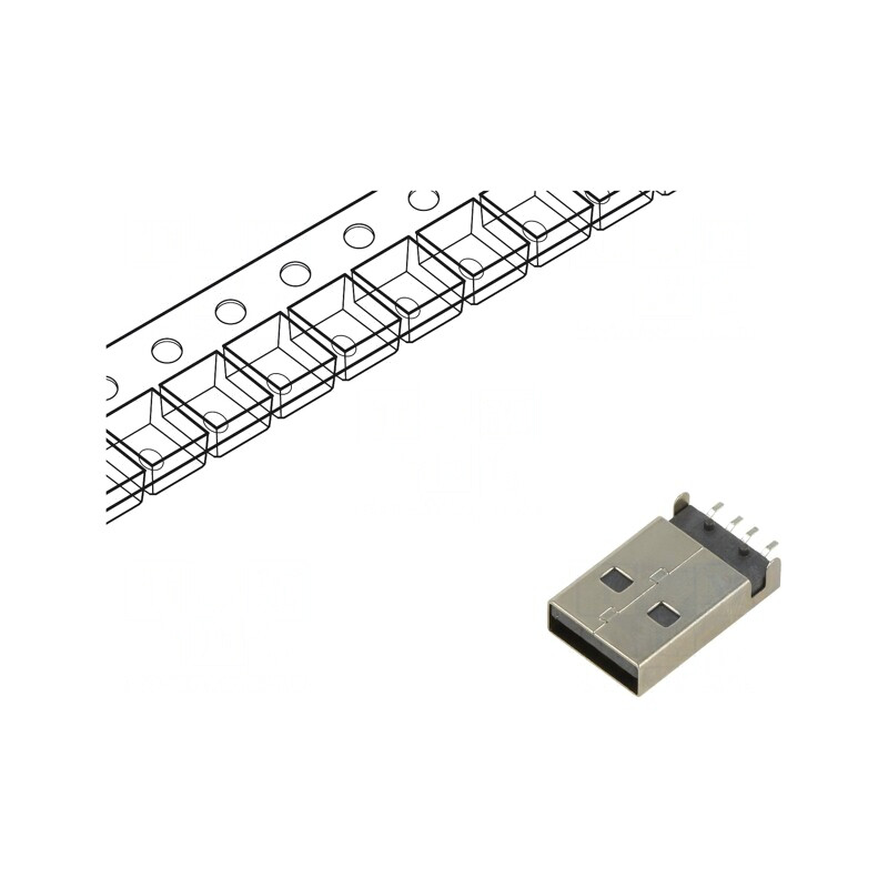 Mufă USB A PCB SMT 4 pini Orizontală USB 2.0 | Electronic-mag.ro | Componente Electronice