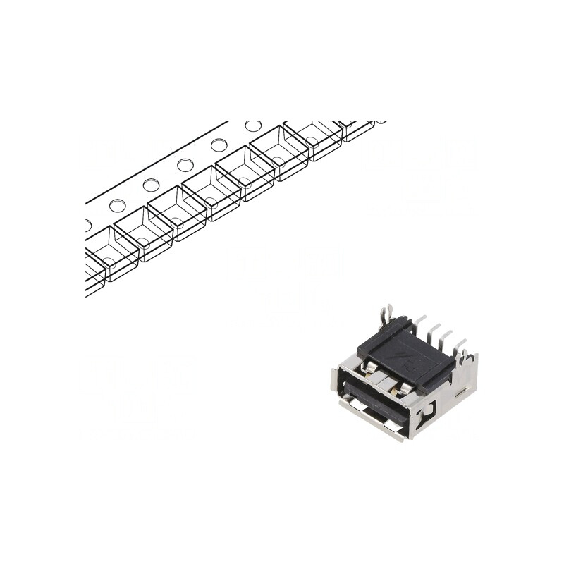 Soclu USB A 2.0 SMT PCB Aurit Orizontal Negru | Electronic-mag.ro | Componente Electronice
