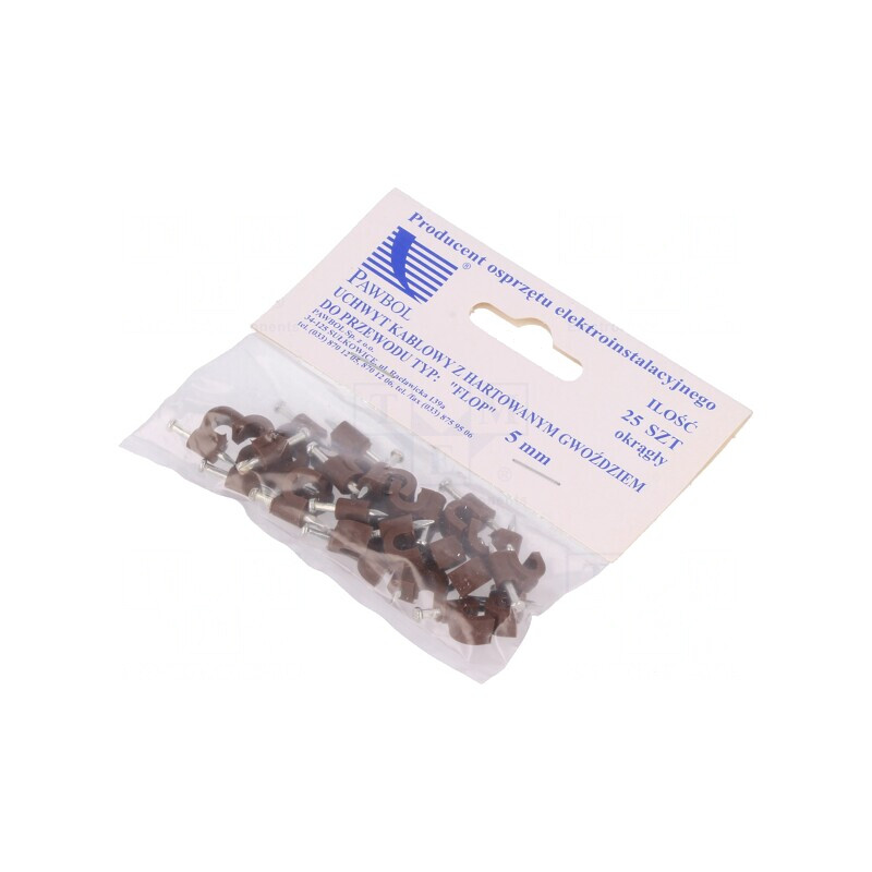 Suport cablu rotund maro 5mm cu cui 25buc | Electronic-mag.ro | Componente Electronice Suport cablu rotund maro 5mm cu cui 25buc | Electronic-mag.ro | Componente Electronice