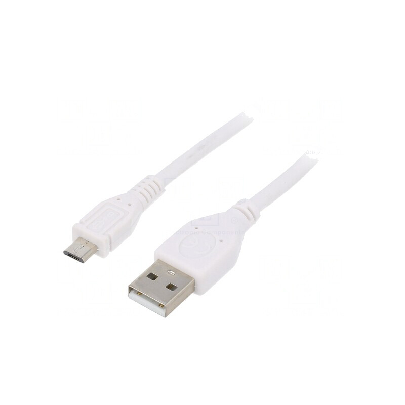 Cablu USB 2.0 A la Micro B Aurit 0.5m Alb PVC | Electronic-mag.ro | Componente Electronice