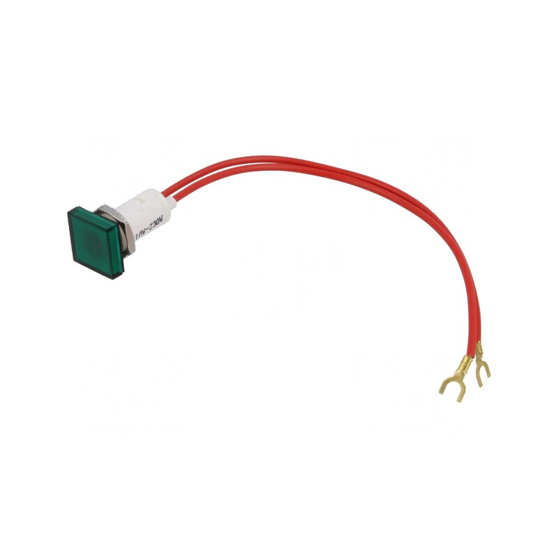 Lampă de control cu neon plată verde Ø16mm 230VAC | Electronic-mag.ro | Componente Electronice