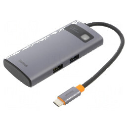 Hub USB HDMI soclu, USB A soclu x2, USB C soclu gri 0,18m - Hub USB HDMI cu soclu USB A x2 și USB C, 0,18m | Electronic-mag.ro |