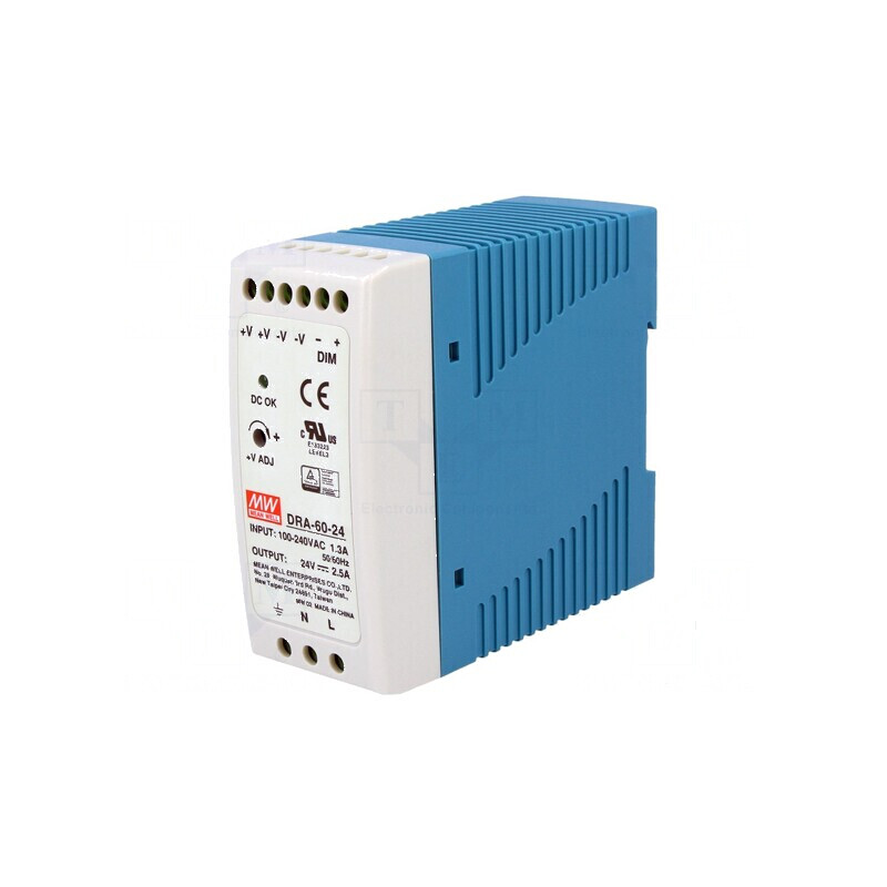 Alimentator pulsatoriu pentru şină DIN 60W 24VDC 2,5A - 1 ieşire | Electronic-mag.ro | Componente Electronice