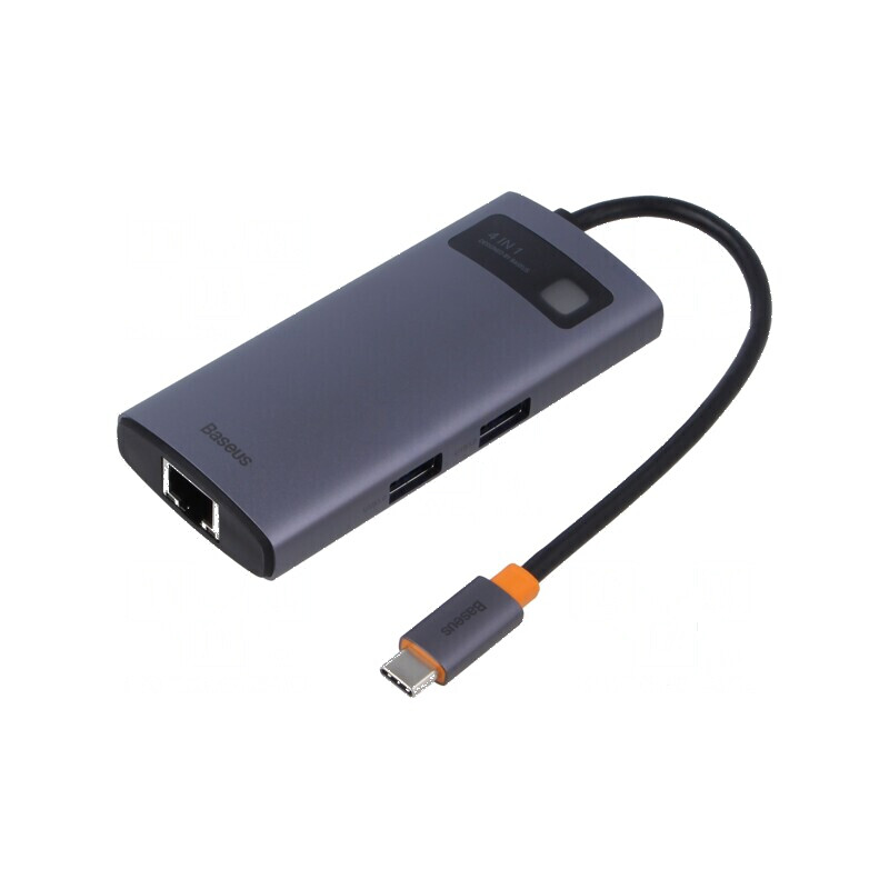 Hub USB RJ45 soclu,USB A soclu x3,USB C soclu neagră 0,17m - Hub USB RJ45 cu 3 porturi USB A și un port USB C, cablu de 0,17m | 