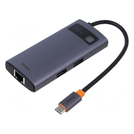 Hub USB RJ45 soclu,USB A soclu x3,USB C soclu neagră 0,17m - Hub USB RJ45 cu 3 porturi USB A și un port USB C, cablu de 0,17m | 