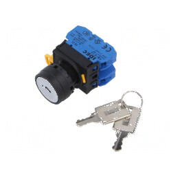 Comutator rotativ cu cheie 22mm 2 pozitii stabile 2NO x2 neagra - Comutator rotativ cu cheie 22mm 2 pozitii stabile 2NO x2 neagr