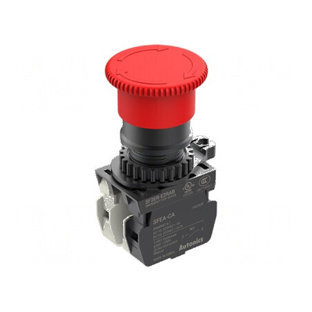 Comutator de siguranță 22mm cu 2 poziții și 2 contacte NC, culoare roșie | Electronic-mag.ro | Componente Electronice
