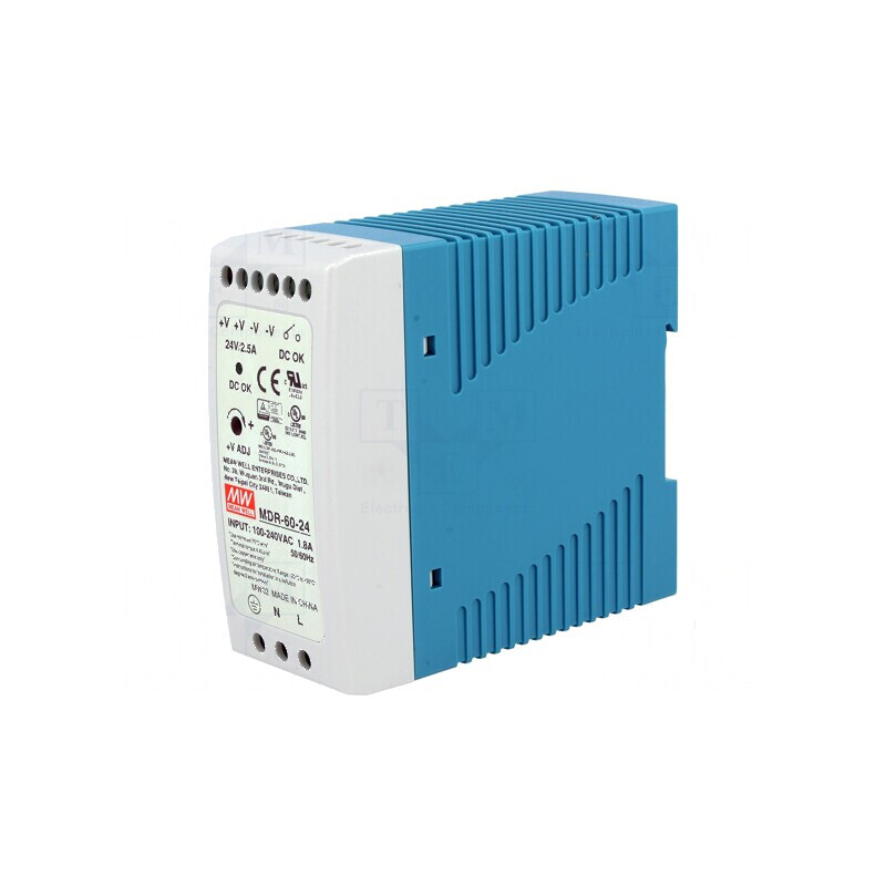 Alimentator pulsatoriu pentru şină DIN 60W 24VDC 2,5A OUT: 1 - Alimentator pulsatoriu 24VDC 60W | Electronic-mag.ro | Componente