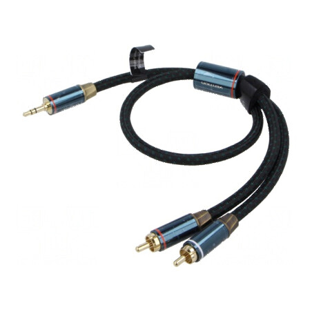 Cablu audio Jack 3,5mm mufă, RCA mufă x2 0,5m - negru aurit | Electronic-mag.ro | Componente Electronice