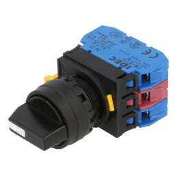 Comutator rotativ 22mm cu 2 contacte normal închise și 2 contacte normal deschise, culoare neagră: Comutator rotativ 22mm cu  | 