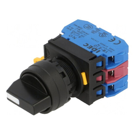 Comutator rotativ 22mm cu 2 contacte normal închise și 2 contacte normal deschise, culoare neagră: Comutator rotativ 22mm cu  | 
