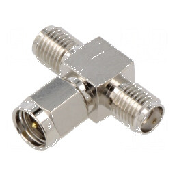 Adaptor SMA soclu x2, SMA mufă 6GHz 50Ω - Placare nichelată: Adaptor SMA dual socket x2, SMA plug 6GHz 50Ω - Nickel plated | Ele