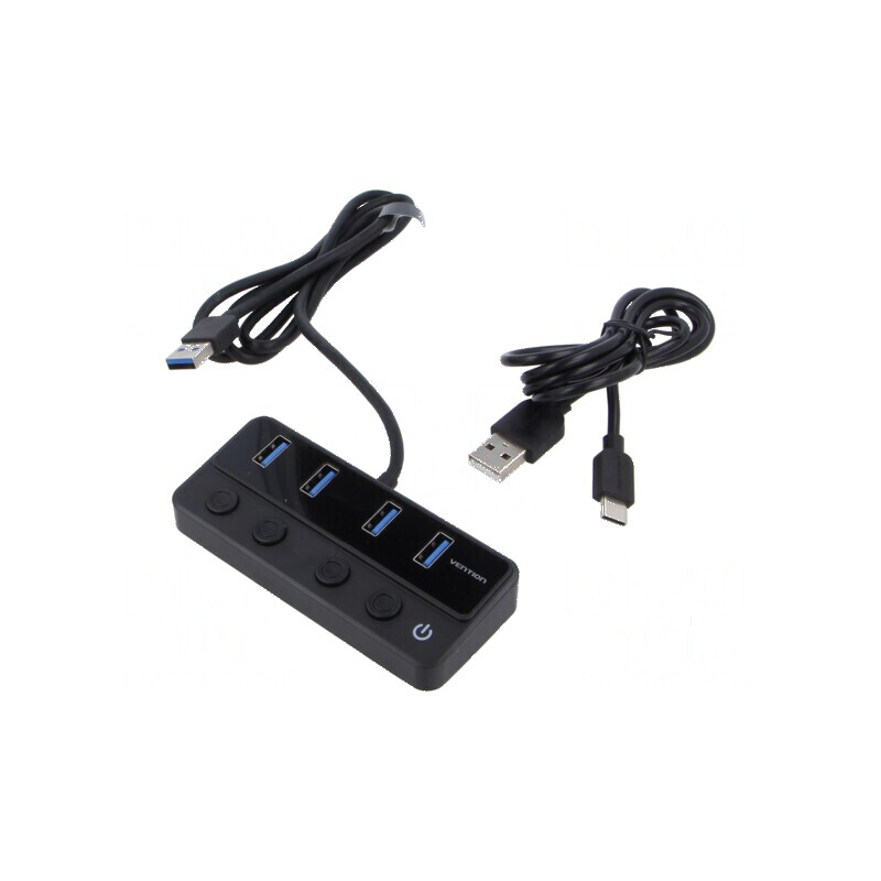 Hub USB 4 porturi USB A și USB C, negru | Electronic-mag.ro | Componente Electronice