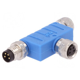 Adaptor în T M8 tată și mamă x2 PIN: 4 IP67 Polarizare: A - Adaptor în T M8 tată și mamă IP67 | Electronic-mag.ro | Componente E