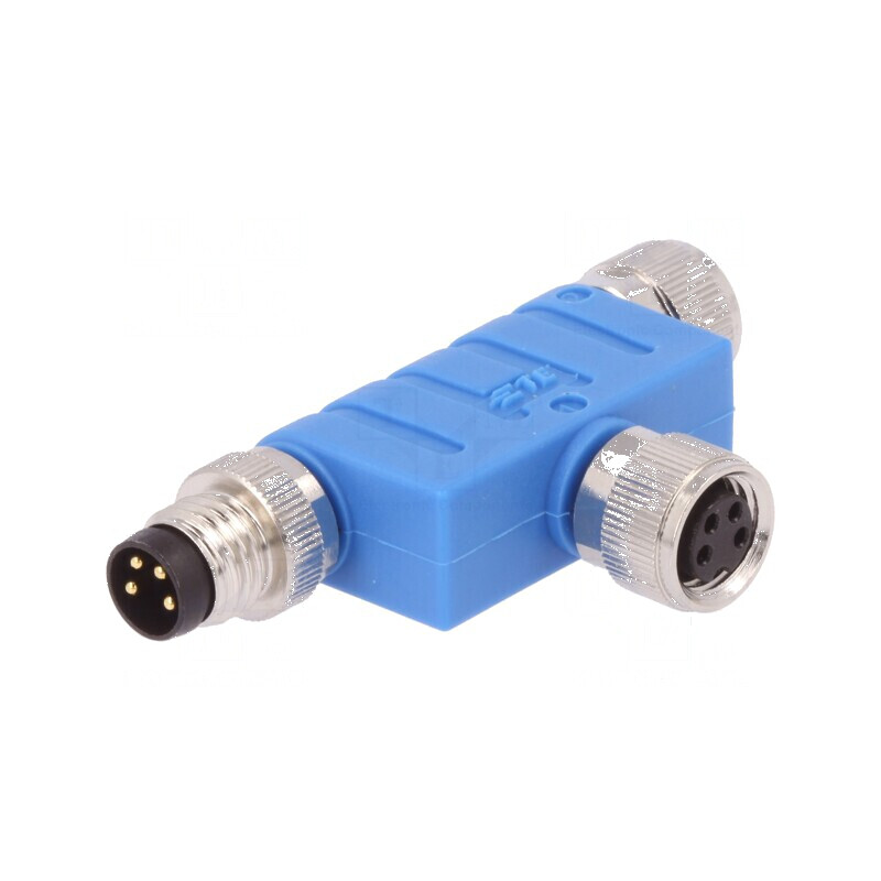 Adaptor în T M8 tată și mamă x2 PIN: 4 IP67 Polarizare: A - Adaptor în T M8 tată și mamă IP67 | Electronic-mag.ro | Componente E