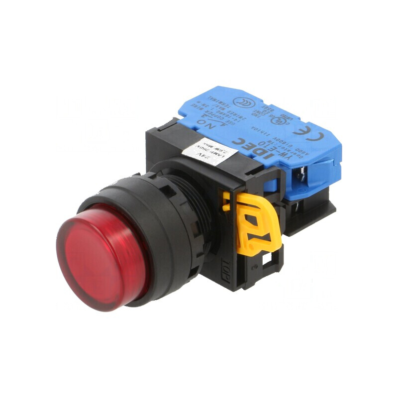 Comutator acţionat prin apăsare 22mm cu 2 contacte normale deschise roşii | Electronic-mag.ro | Componente Electronice