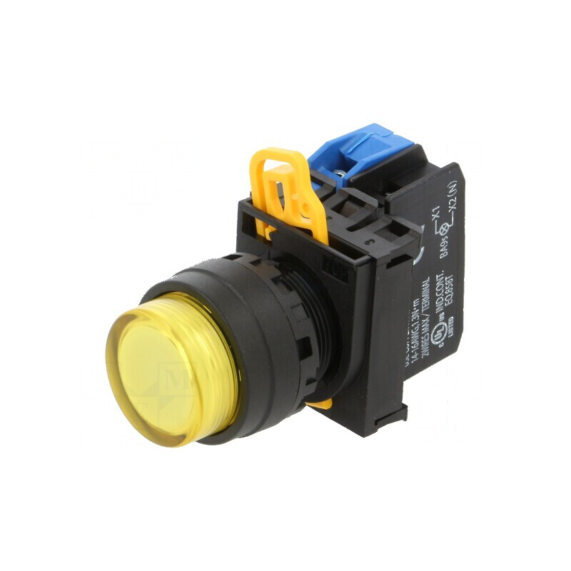 Comutator acţionat prin apăsare galben 2 pozitii stabili 2NO - 22mm | Electronic-mag.ro | Componente Electronice