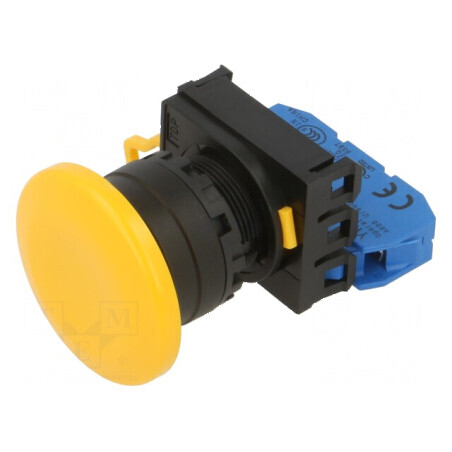 Comutator acţionat prin apăsare 22mm - galben 2 NO | Electronic-mag.ro | Componente Electronice