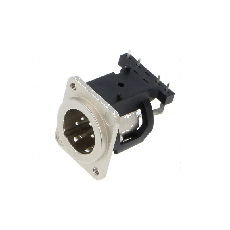 Conector XLR soclu tată PIN 4 unghi 90° THT argint 6A | Electronic-mag.ro | Componente Electronice