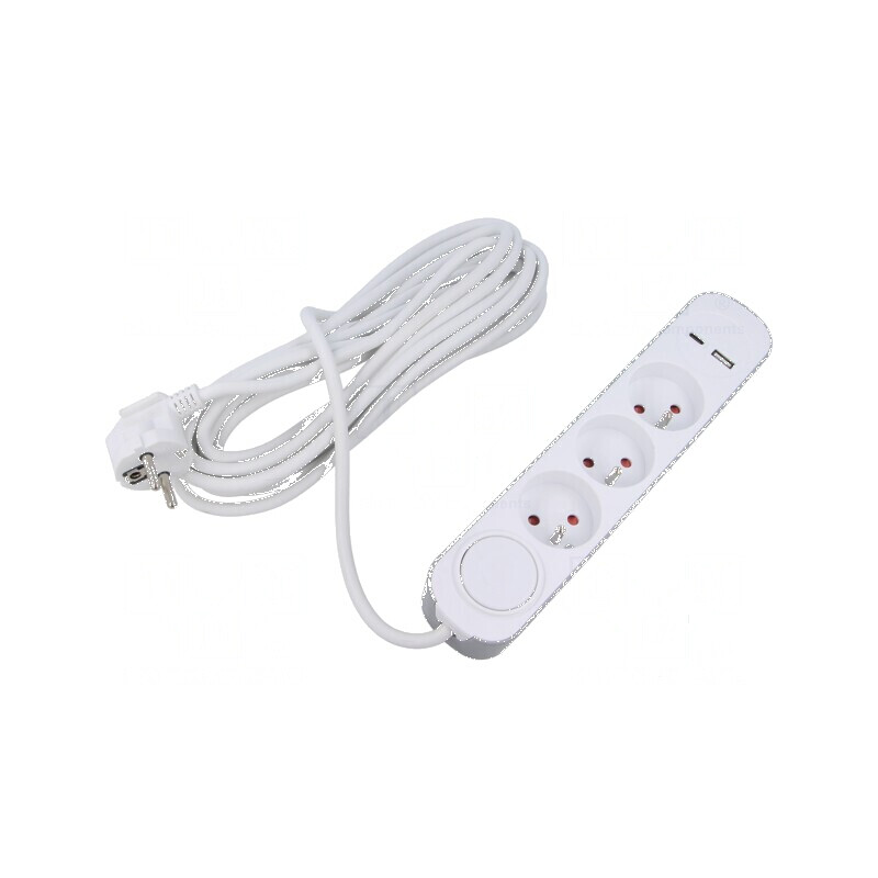 Prelungitor alimentare 5 prize 1,5m 16A PVC alb 3x1mm2 | Electronic-mag.ro | Componente Electronice