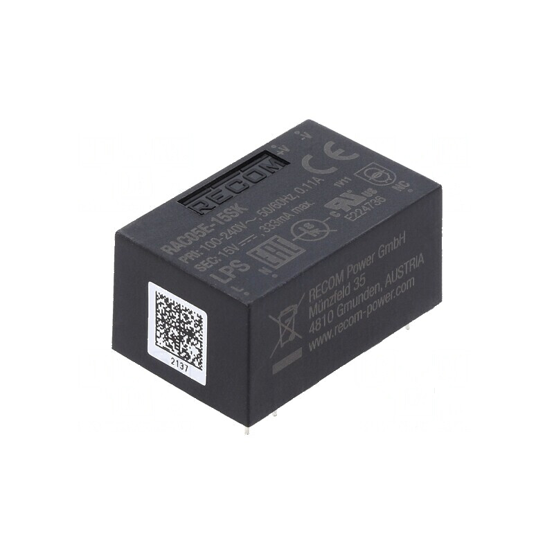 Convertor AC/DC 5W 15VDC 90-264VAC 130-370VDC | Electronic-mag.ro | Componente Electronice